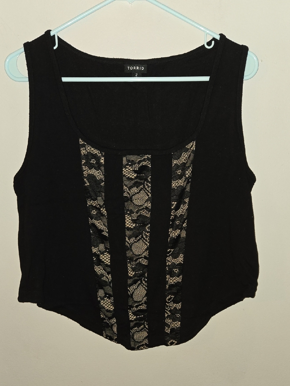 torrid Black Tank Top with Beige Lace Panels